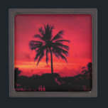 Red Hawaiian Sunset Exotic Palm Trees Jewellery Box<br><div class="desc">Retro Exotic Travel Places Phptography - Vintage Palm Trees Photo Artwork</div>
