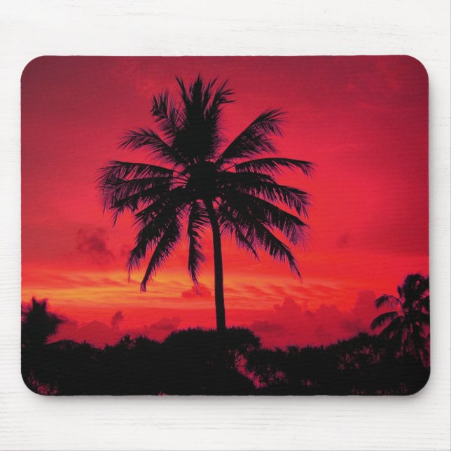 Red Hawaiian Sunset Exotic Palm Trees Mouse Pad (Front)