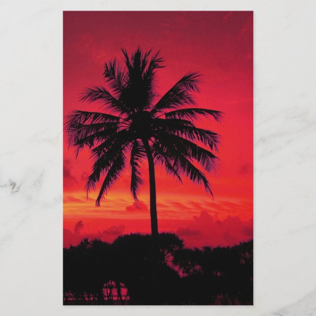 Red Hawaiian Sunset Exotic Palm Trees Stationery (Front)
