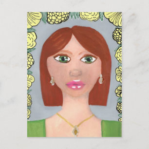 Red Head Acrylic Girl Postcard