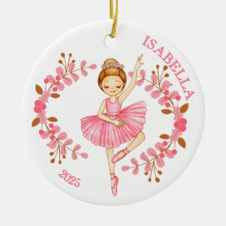 Red-Head Ballerina in Pink  Ceramic Ornament