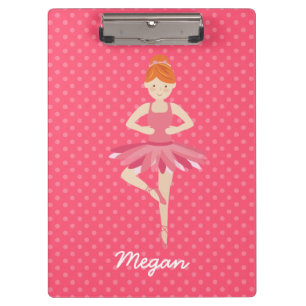 Red Head Ballerina on Pink Polka Dots Clipboard