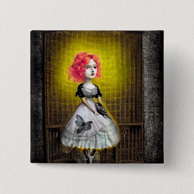 Red Head Girl with Bird 15 Cm Square Badge (Front)