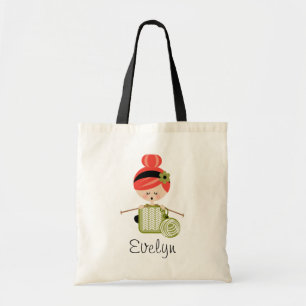 Red Head Knitting Girl Tote Bag