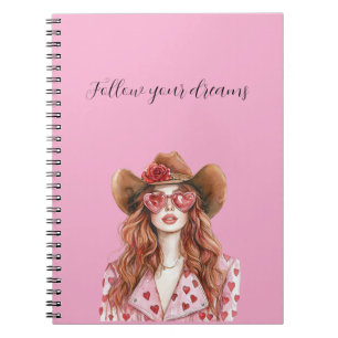 Red Head Lady Cowgirl Hearts Notebook