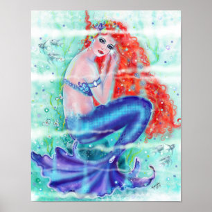 Red head mermaid with purple tail poster by Renee