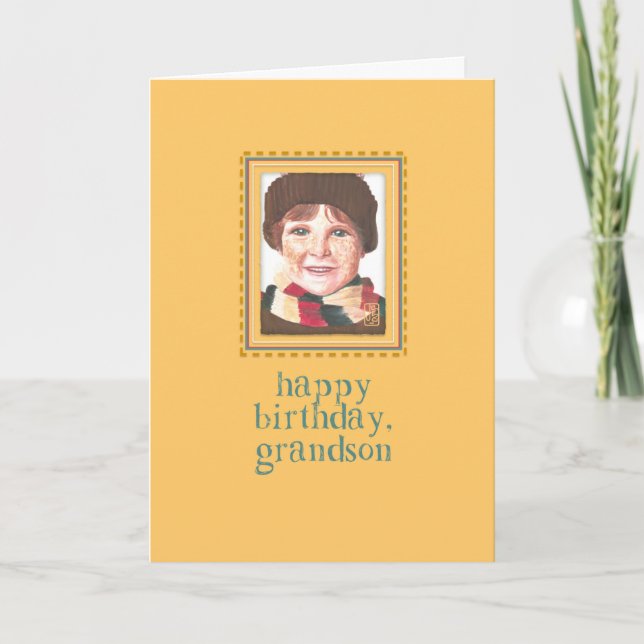 Red-headed Boy to Grandson Birthday Card (Front)