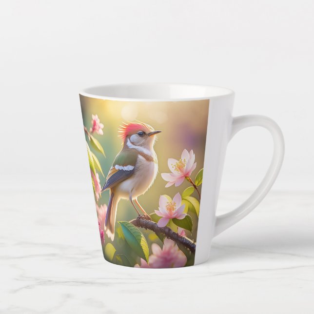 Red Headed Buff Chested Warbler Fantasy Bird Latte Mug (Right)
