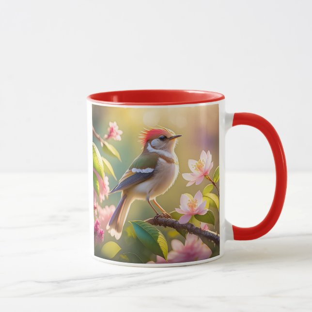 Red Headed Buff Chested Warbler Fantasy Bird Mug (Right)