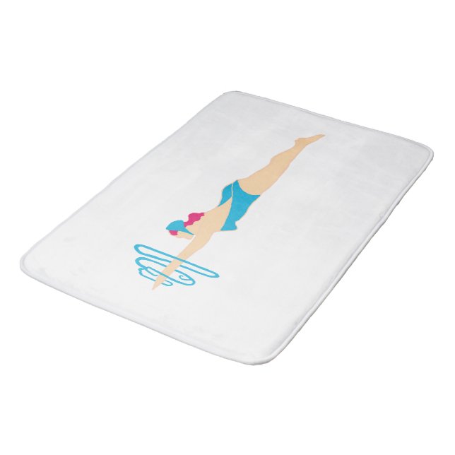 Red Headed Diving Beauty Bath Mat (Angled)