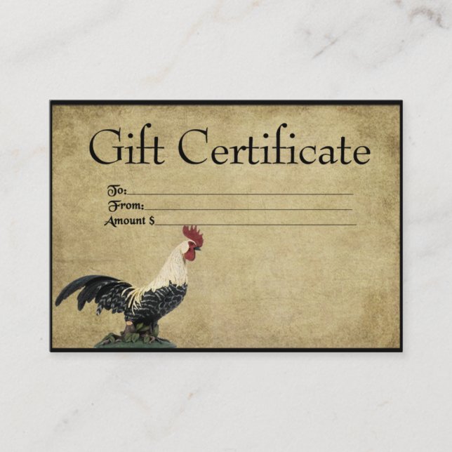 Red Headed Rooster- Prim Gift Certificate Cards (Front)