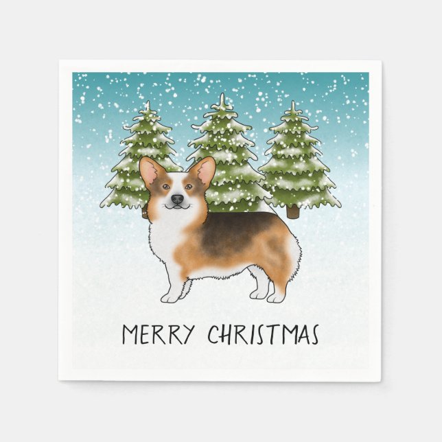 Red Headed Tri Pembroke Corgi Winter Christmas Napkin (Front)
