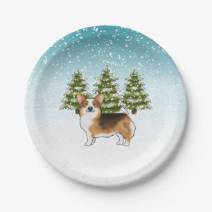 Red Headed Tri Pembroke Corgi Winter Christmas Paper Plate
