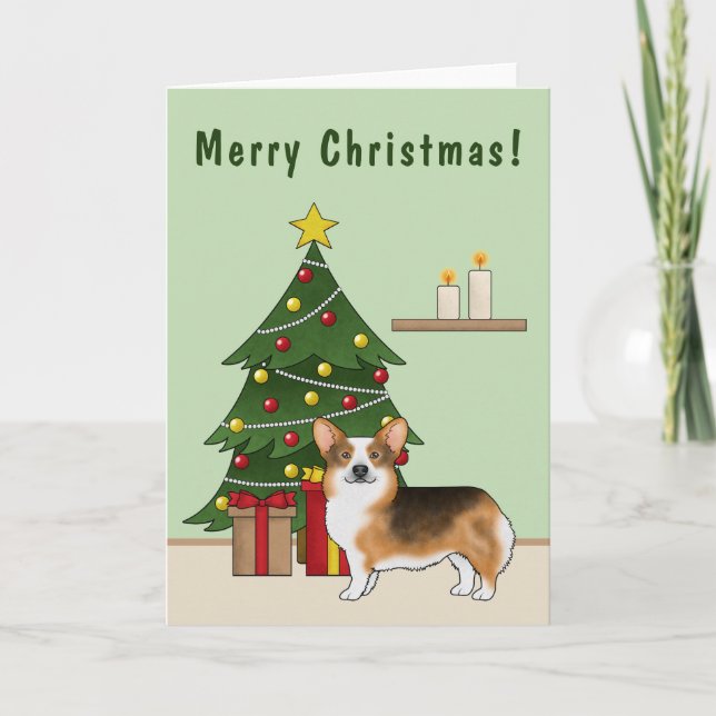Red Headed Tri Pembroke Welsh Corgi Christmas Tree Card (Front)