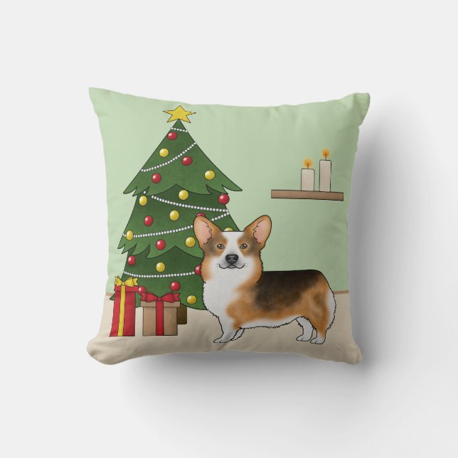 Red Headed Tri Pembroke Welsh Corgi Christmas Tree Cushion (Front)