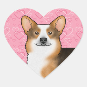 Red Headed Tri Pembroke Welsh Corgi Love Pink Heart Sticker