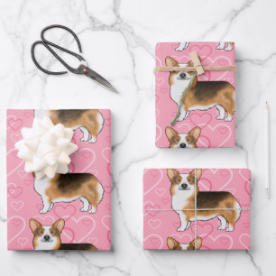 Red Headed Tri Pembroke Welsh Corgi Love Pink Wrapping Paper Sheet