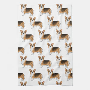 Red Headed Tricolor Pembroke Welsh Corgi Pattern Tea Towel