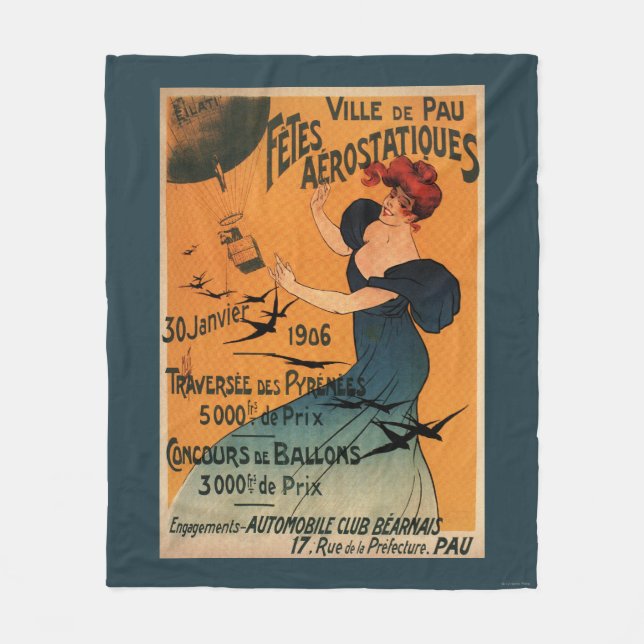 Red-Headed Woman Awaits Balloons Birds Poster Fleece Blanket (Front)