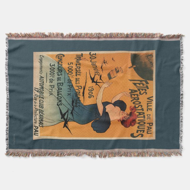 Red-Headed Woman Awaits Balloons Birds Poster Throw Blanket (Front)