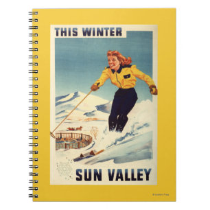 Red-headed Woman Smiling and Skiing Poster Notebook