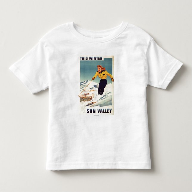 Red-headed Woman Smiling and Skiing Poster Toddler T-Shirt (Front)