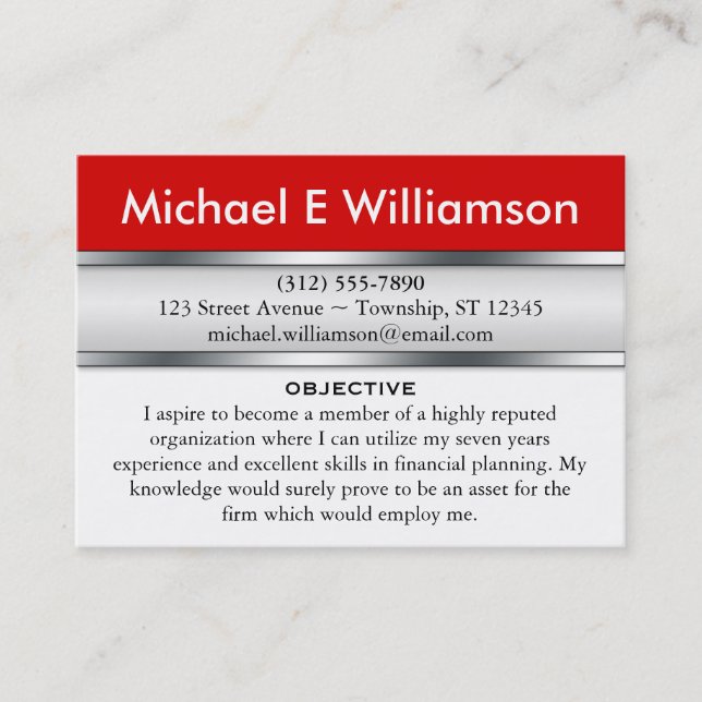 Red Header RESUME Business Cards (Front)
