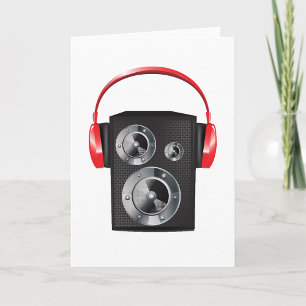 Red Headphones Greeting Cards