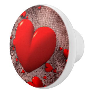 Red Heart Abstract Fractal Ceramic Knob