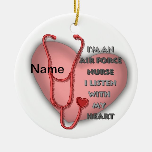 Red Heart Air Force Nurse Ceramic Tree Decoration (Front)