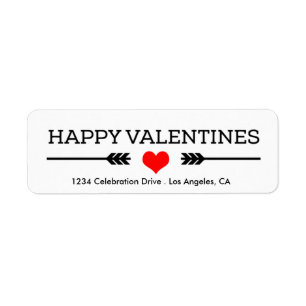 Red Heart and Arrows Happy Valentines Return Address Label