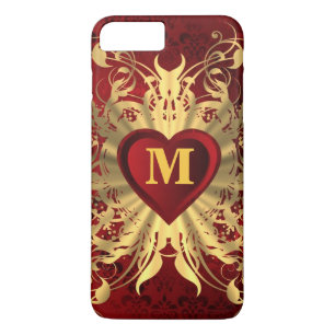 Red heart and gold pattern monogrammed iPhone 8 plus/7 plus case