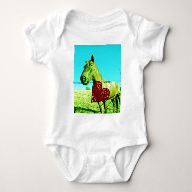 Red Heart and  Horse Baby Bodysuit (Front)
