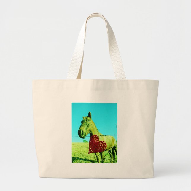 Red Heart and  Horse Large Tote Bag (Front)