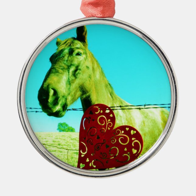 Red Heart and  Horse Metal Ornament (Front)