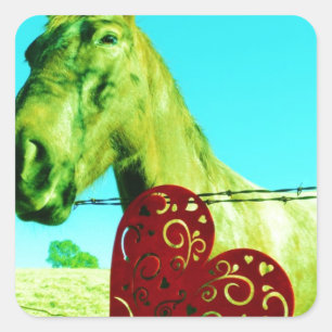 Red Heart and  Horse Square Sticker