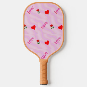 Red heart and rose on pink pickleball paddle