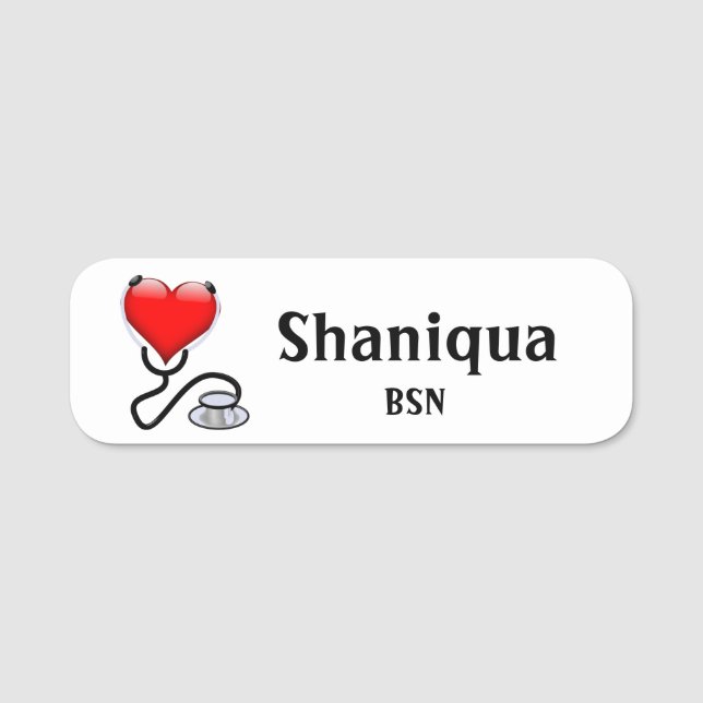 Red Heart and Stethoscope Medical White  Name Tag (Front)