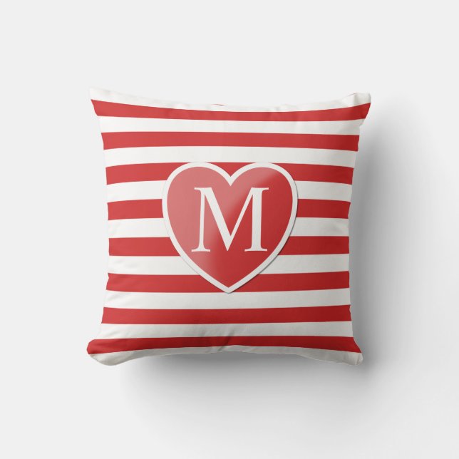 Red Heart and Striped Monogram Cushion (Front)