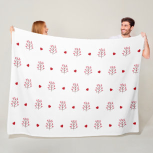 Red Heart And Tree Seamless Pattern  Fleece Blanket