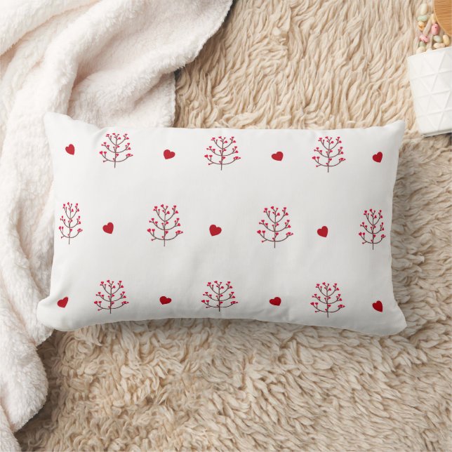 Red Heart And Tree Seamless Pattern Lumbar Cushion (Blanket)