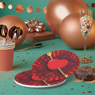 Red Heart Arrow Paper Plate