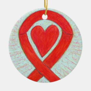 Red Heart Awareness Ribbon Custom Art Ornaments