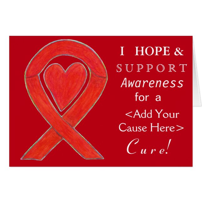 Red Heart Awareness Ribbon Custom Cause Note Cards (Front Horizontal)