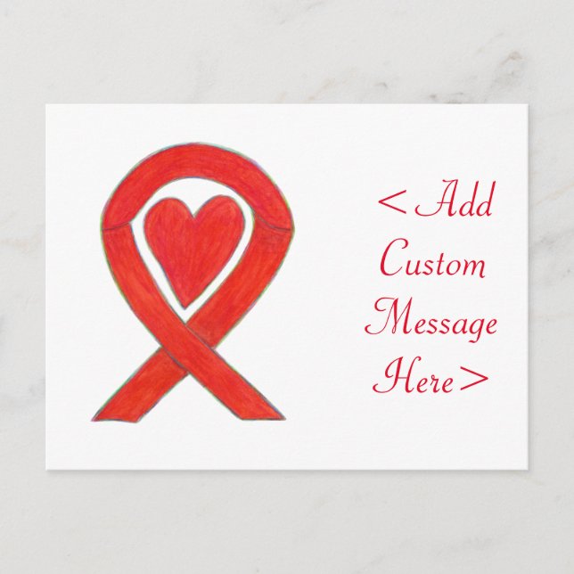 Red Heart Awareness Ribbon Custom Postcard (Front)