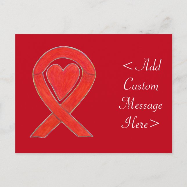Red Heart Awareness Ribbon Custom Postcard (Front)