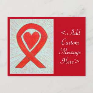 Red Heart Awareness Ribbon Custom Postcard
