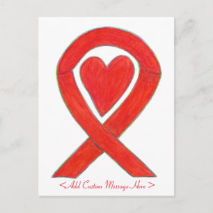 Red Heart Awareness Ribbon Custom Postcard