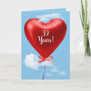 Red Heart Balloon for 39th anniversary Card