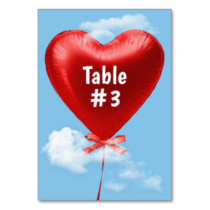 Red Heart Balloon in Clouds Table Number